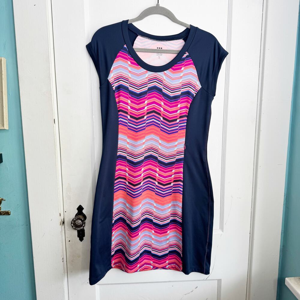 Title Nine Gidget 2.0 Active Colorful Sheath Dress Blur Pink Cap Sleeve Small S